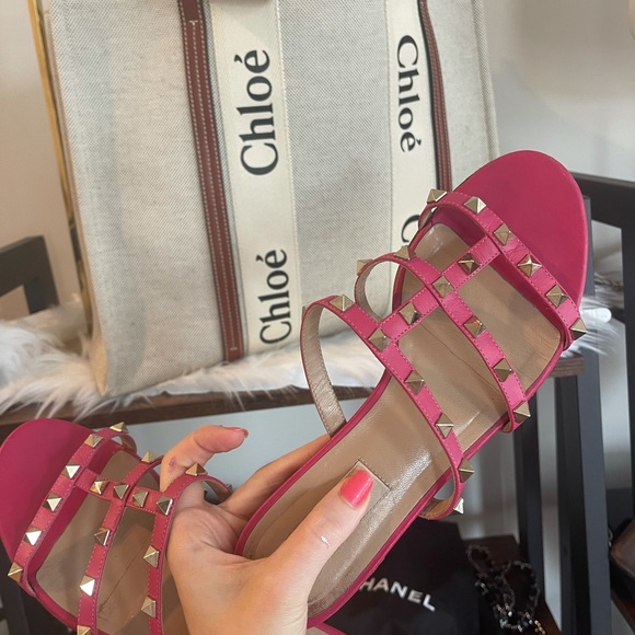 Valentino rockstud sandals slide flat calfskin blossomgold studs - Picture 4 of 10